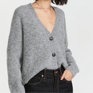 GANNI Alpaca and Wool Cardigan in Heather Grey Size Small